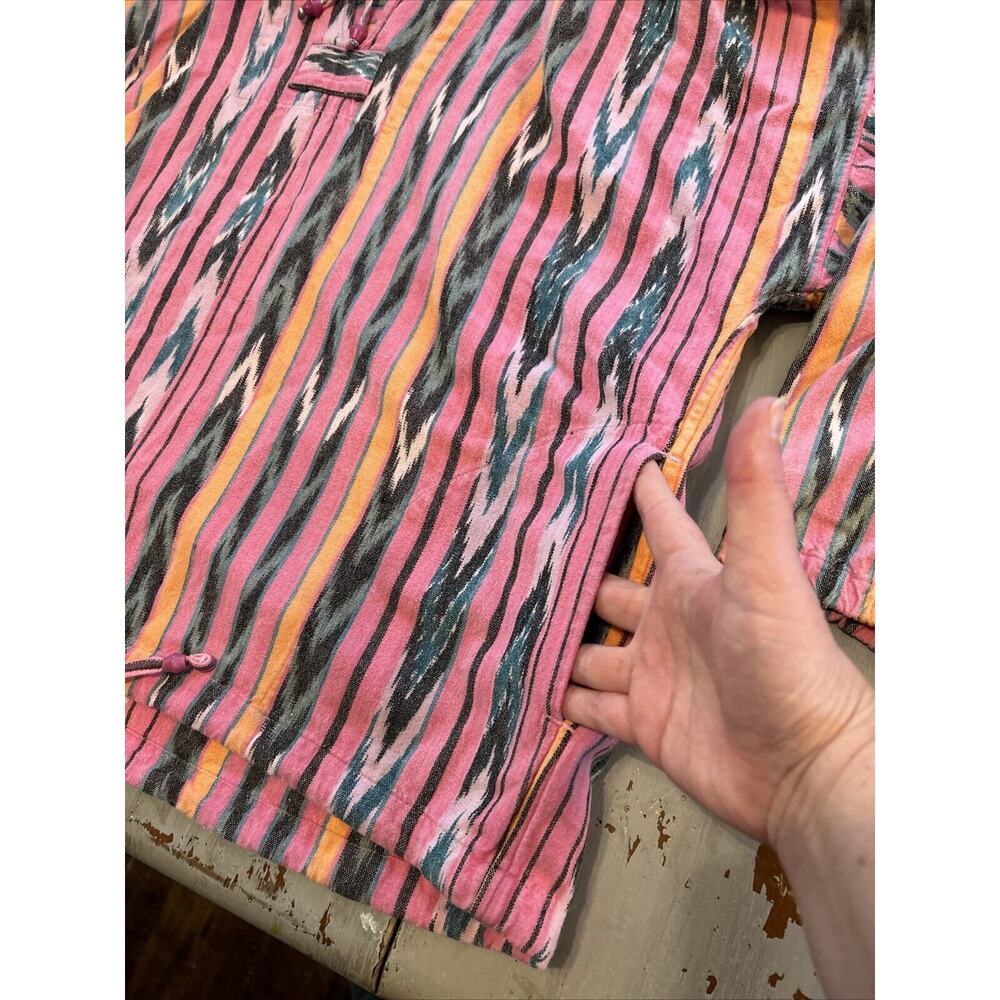 Vtg Angelique Pink Orange Green Southwest Print Hoodie Pullover Boho Free Size - Picture 3 of 12
